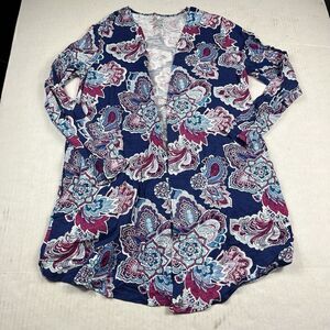 Chicos Ultimate Tee Cardigan Paisley Open Front Pockets Casual Sweater 1 MEDIUM